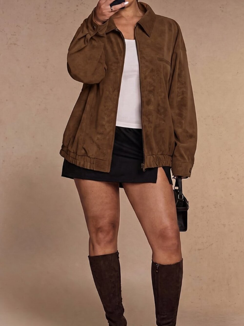 Chocolate Brown Casual Women's Plus Size Jacket